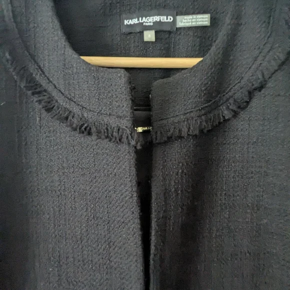 Karl Lagerfield Medium Black Tweed Blazer Jacket - Picture 3 of 16